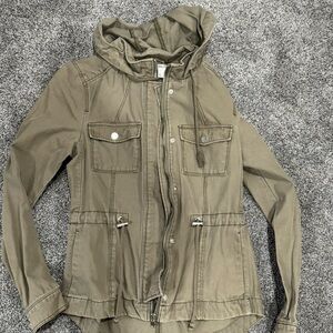 H&M Khaki Women's Hooded Jean Jacket